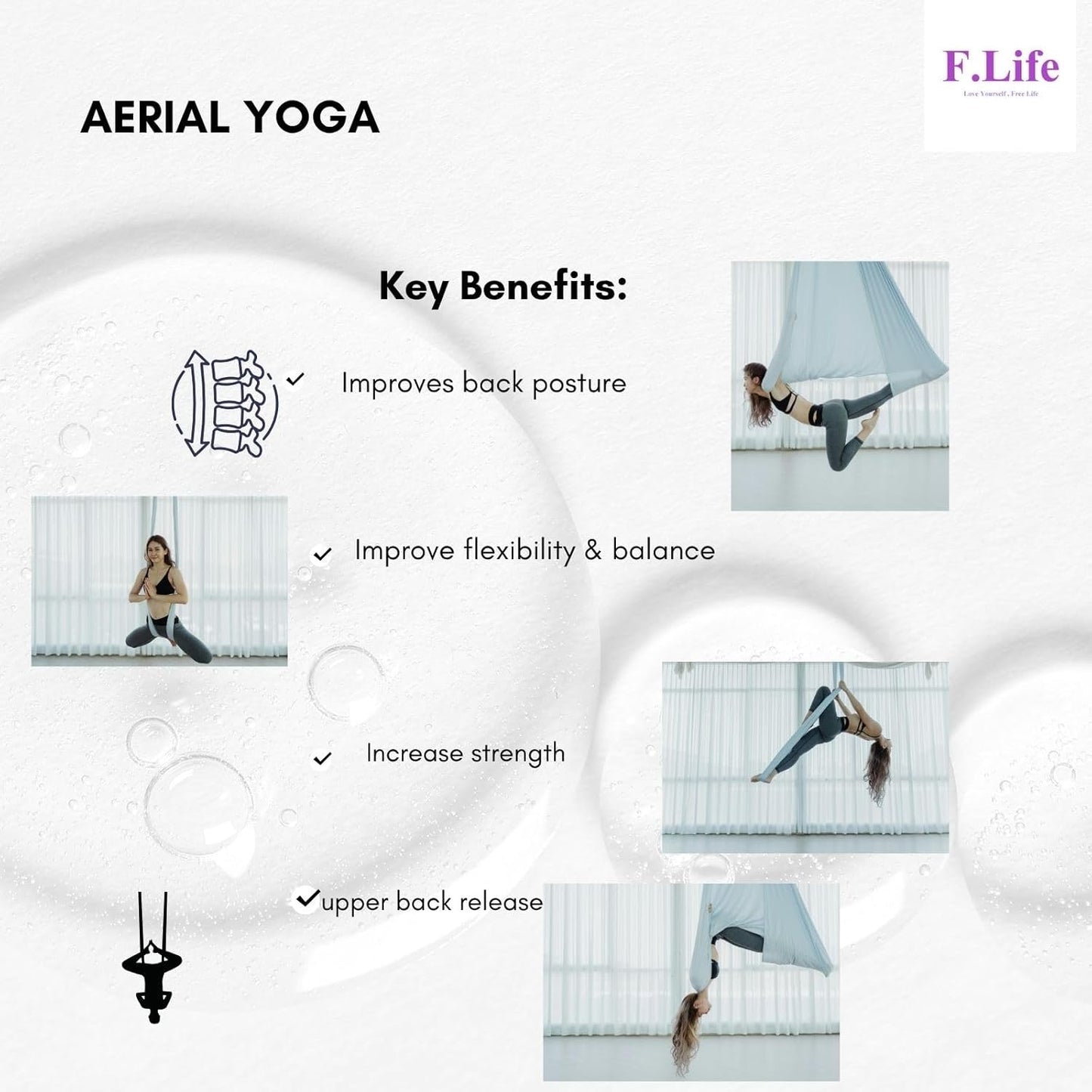 Aerial Yoga Hammock 5.5 Yards Premium Aerial Silk Fabric Yoga Swing for Antigravity Yoga Inversion Include Daisy Chain,Carabiner and Pose Guide